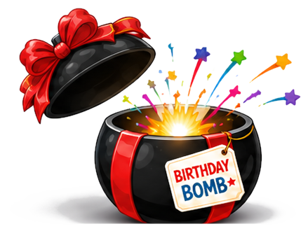 An open BirthdayBomb revealing colorful surprises